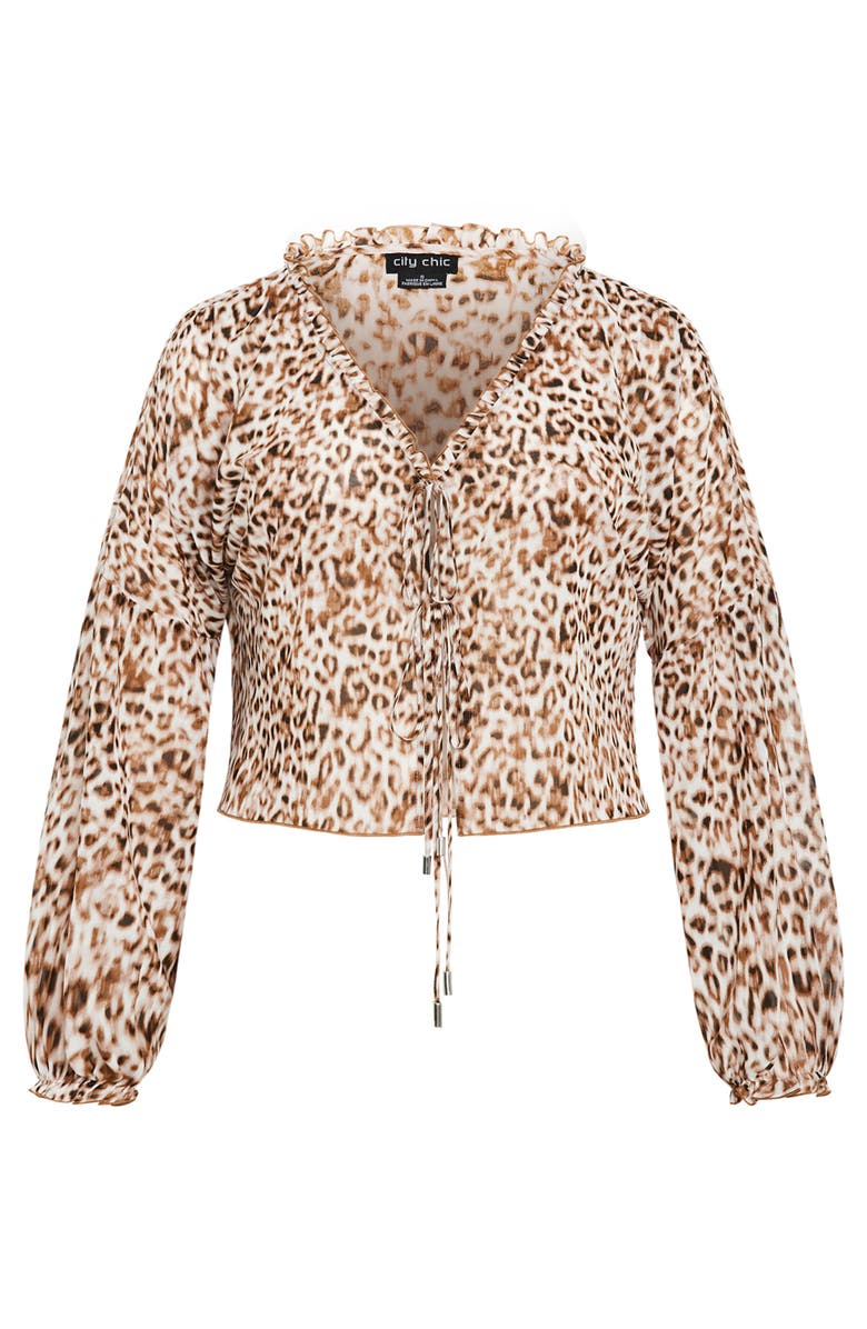City Chic Corina Tie Front Top, Alternate, color, Light Leopard