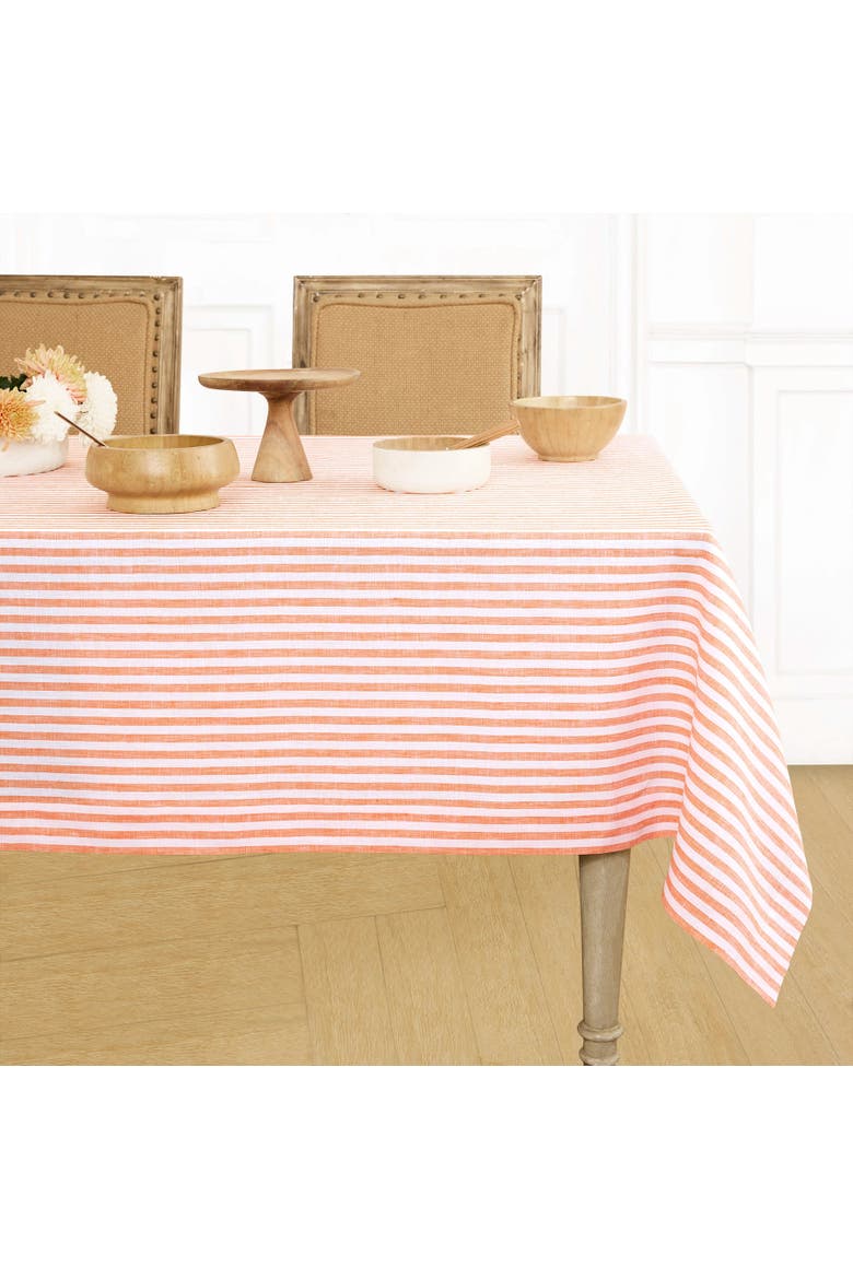 Linen Tablecloth - Amalfi Stripe, Main, color, Orange and White
