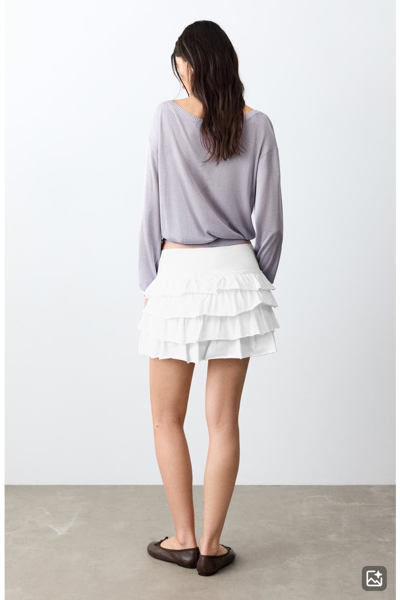 Ruffled Stretch Cotton Miniskirt, Alternate, color, OFF WHITE