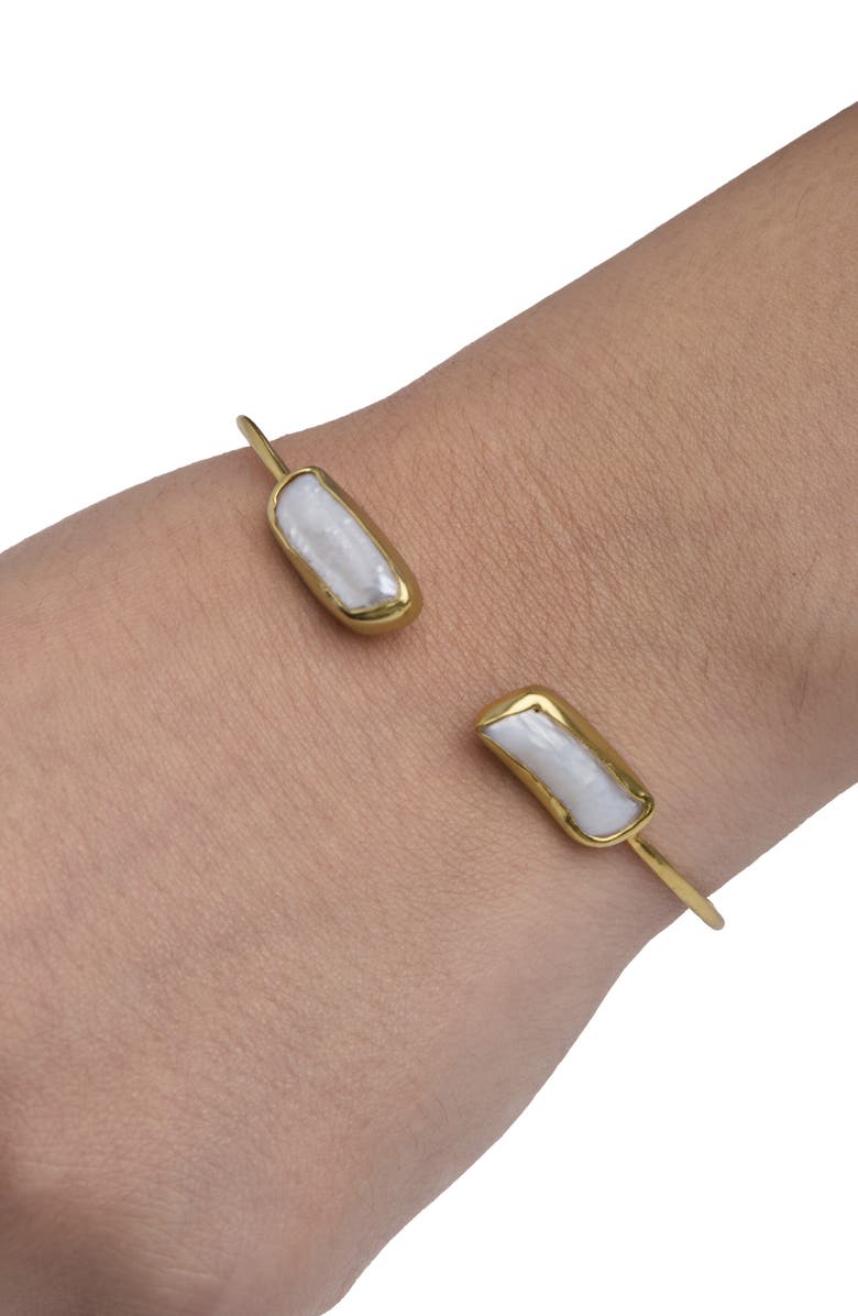 SAACHI Dual Pearl Cuff Bracelet, Alternate, color, Gold