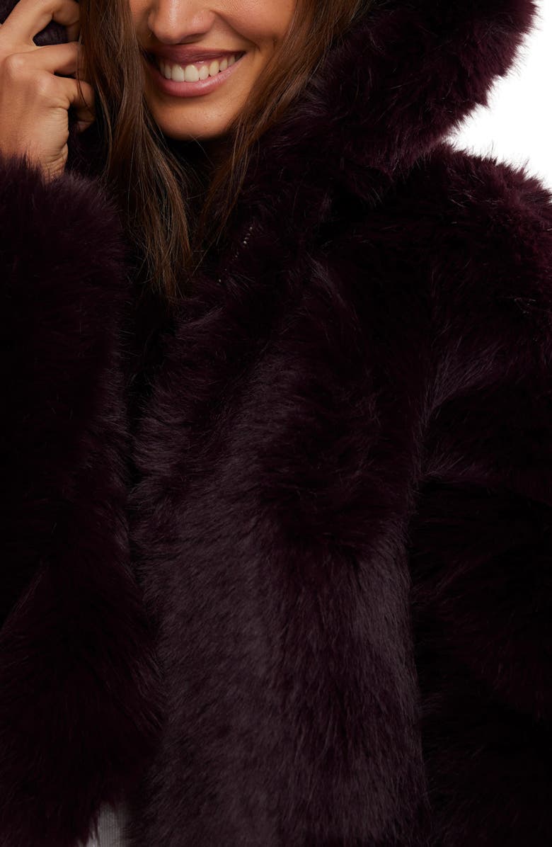 Free People Louder Please Hooded Faux Fur Jacket, Alternate, color, Grape