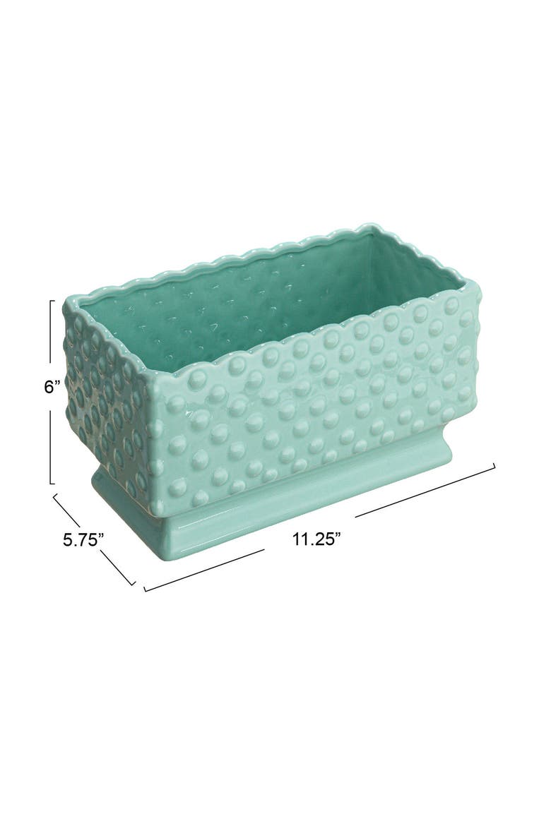 Ceramic Hobnail Planter with Scalloped Edge and Polka Dots, Mint, Alternate, color, Blue