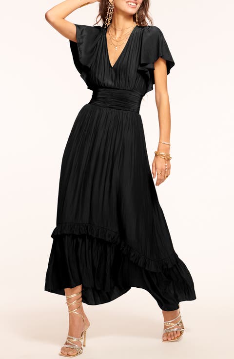 Joanie Flutter Sleeve Satin Dress