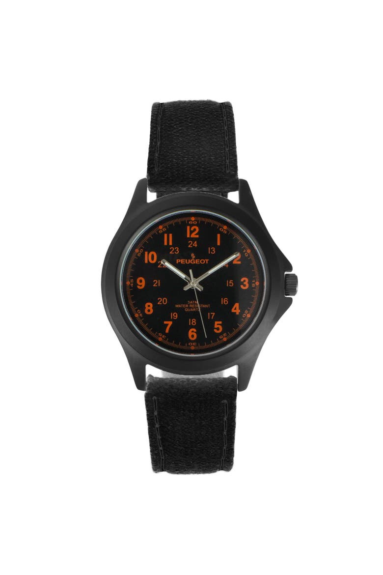 Millitary Dial PVD Plated Canvas Strap Watch- 40MM, Main, color, Black