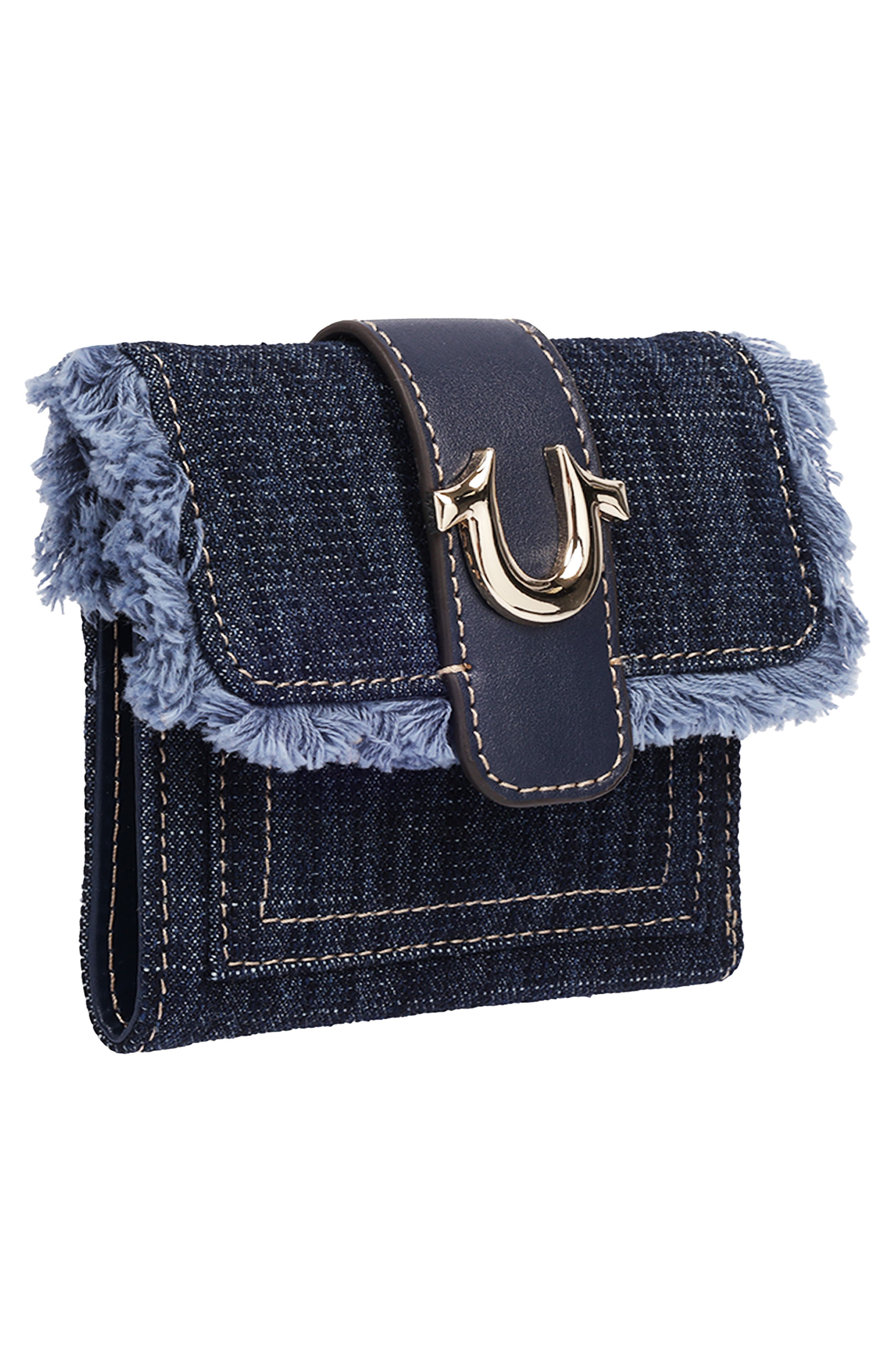 Frayed Denim Wallet, Alternate, color, DARK DENIM