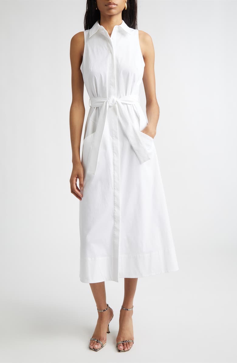 Ramy Brook Darcey Tie Waist Midi Shirtdress, Main, color, White