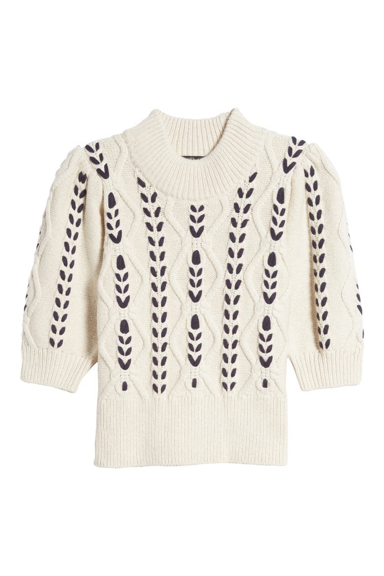 Addy Textured Elbow Sleeve Sweater, Alternate, color, OATMEAL NAVY CABLES