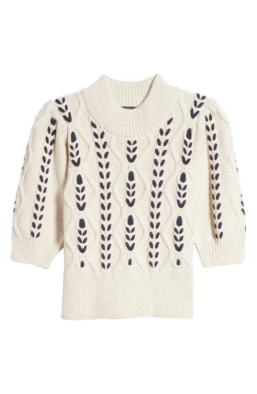 Rails Addy Textured Elbow Sleeve Sweater In Oatmeal Navy Cables