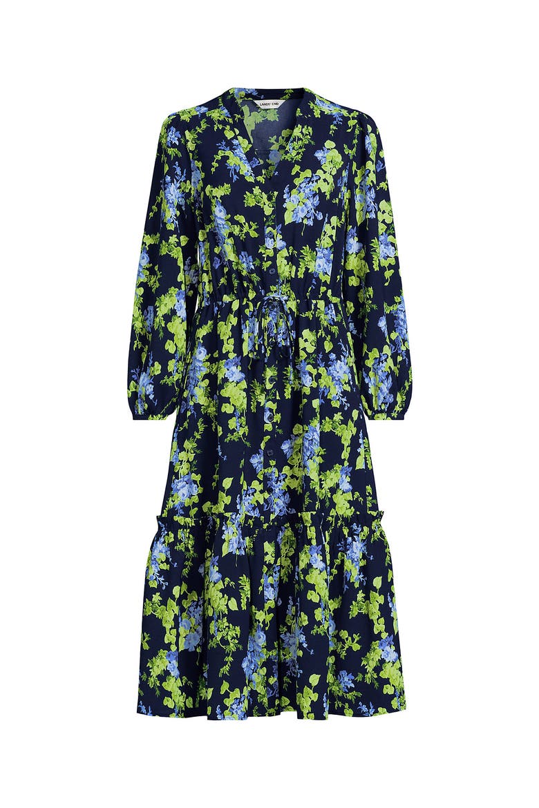 Bracelet Button Front Midi Dress, Alternate, color, Deep Sea/Blue Blooms