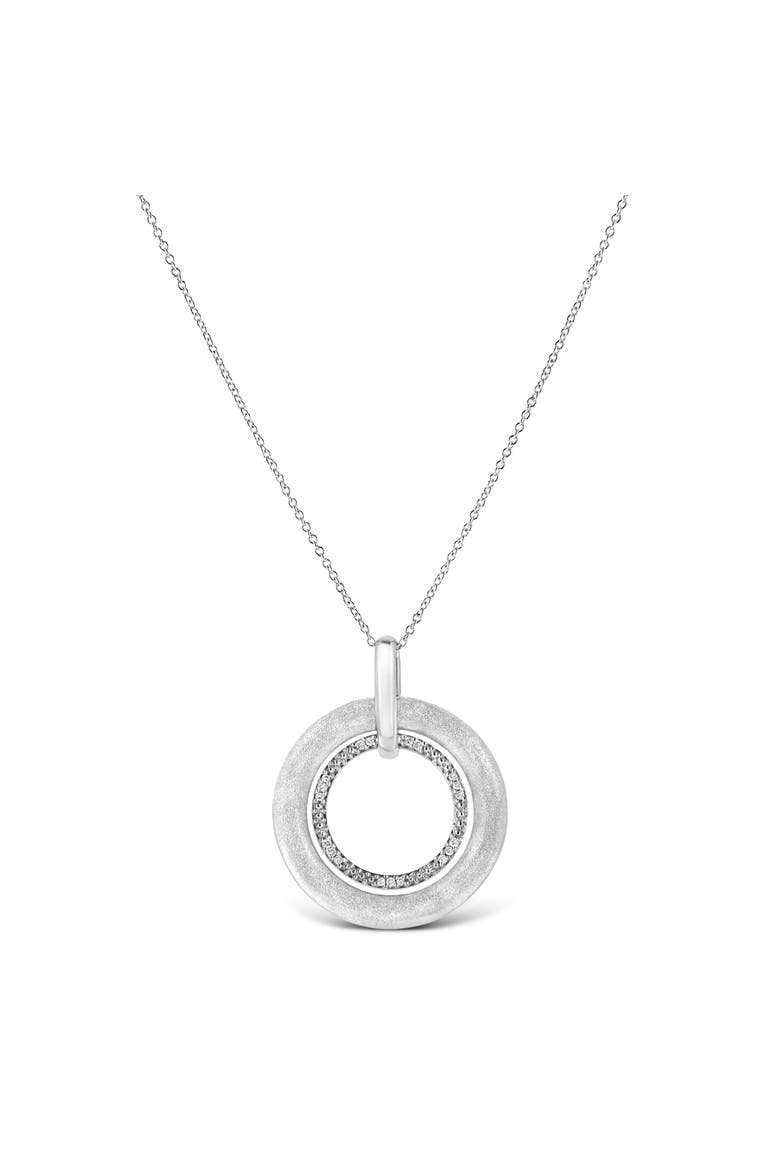 Silver Prong-Set Diamond Accent Satin Finished Double Circle Pendant Necklace, Alternate, color, White