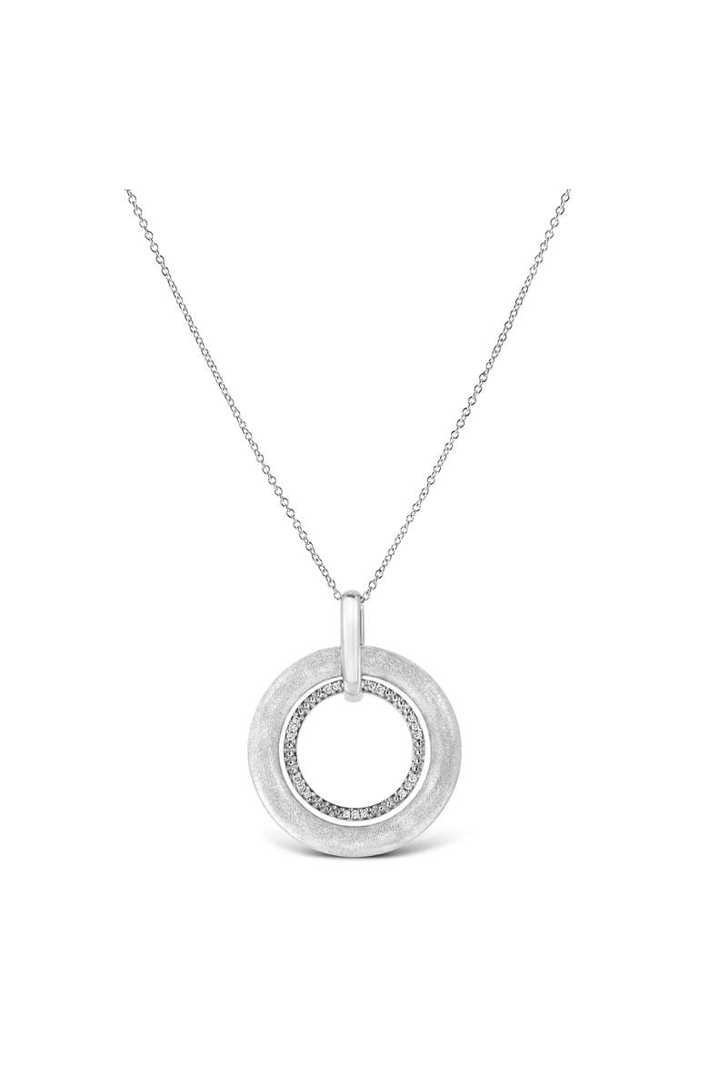 Haus of Brilliance Silver Prong-Set Diamond Accent Satin Finished Double Circle Pendant Necklace, Alternate, color, White