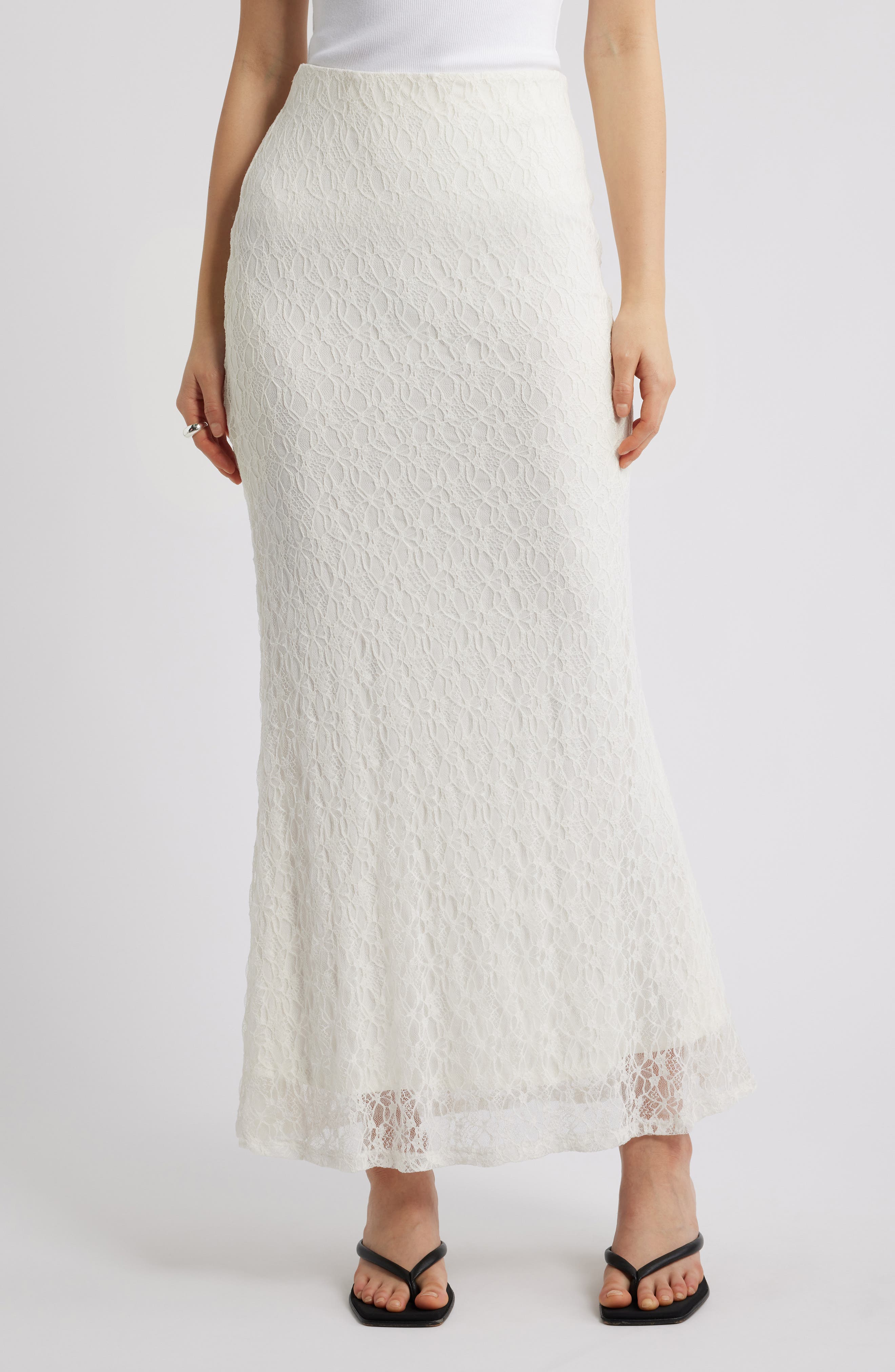 Open Edit Sheer Lace Maxi Skirt