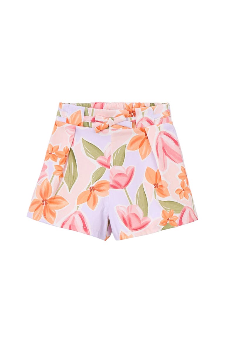 Mayoral Floral Shorts With Belt, Main, color, Lavender