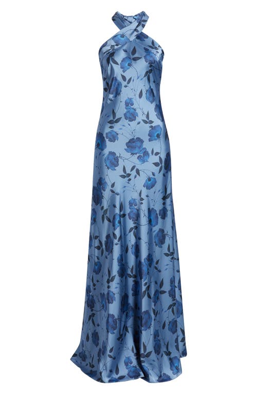 Sachin & Babi Laurant Floral Sleeveless Satin Crepe Gown In Blue