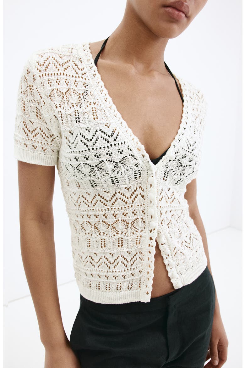 Open Knit Short Sleeve Cardigan, Main, color, ECRU