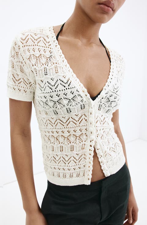 Open Knit Short Sleeve Cardigan