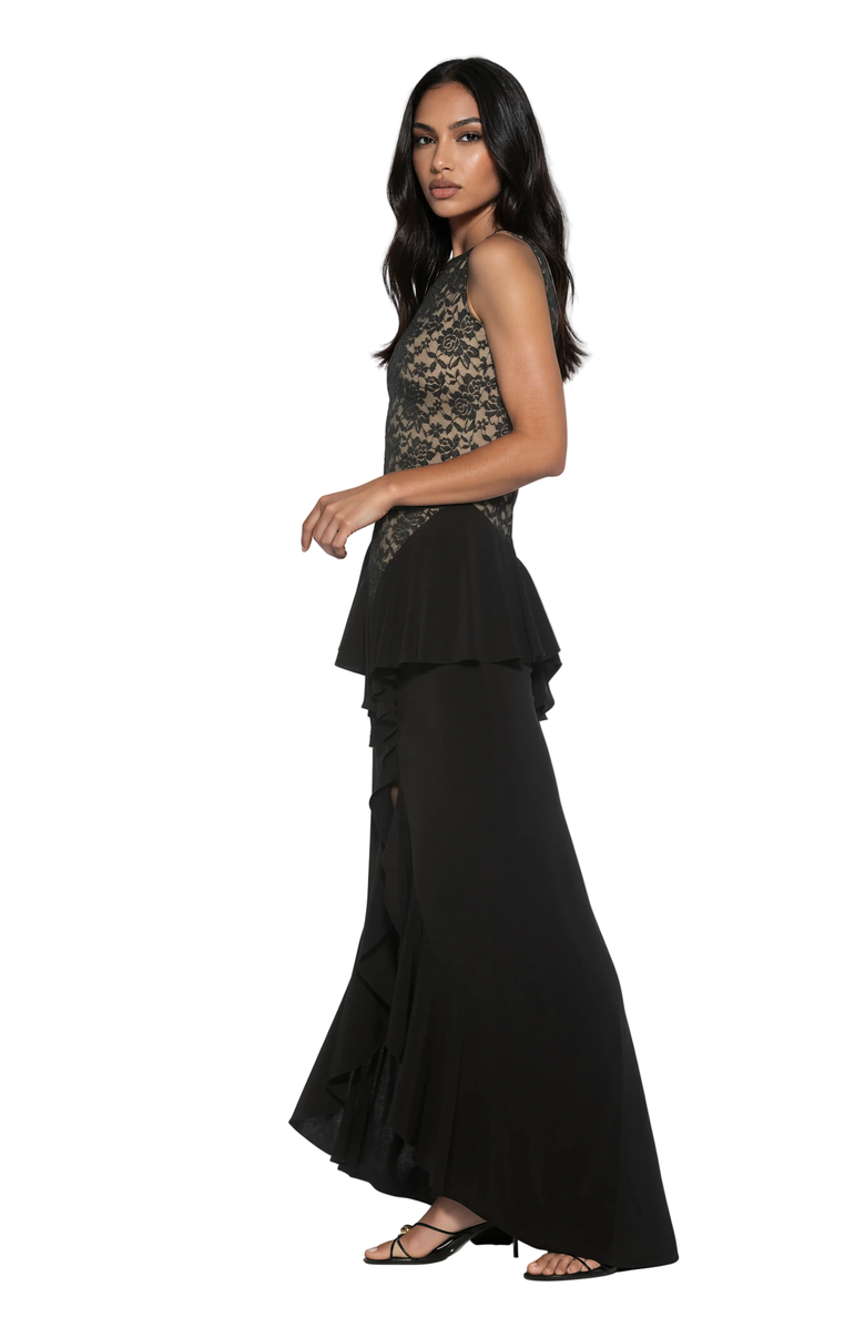 Alexia Admor Perrin Boatneck Ruffle Gown, Alternate, color, Black