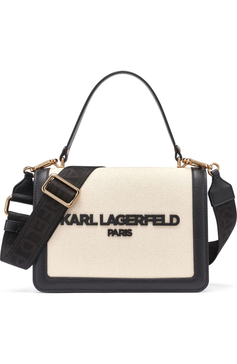 KARL LAGERFELD PARIS Simone Canvas Satchel, Main, color, Natural/Black