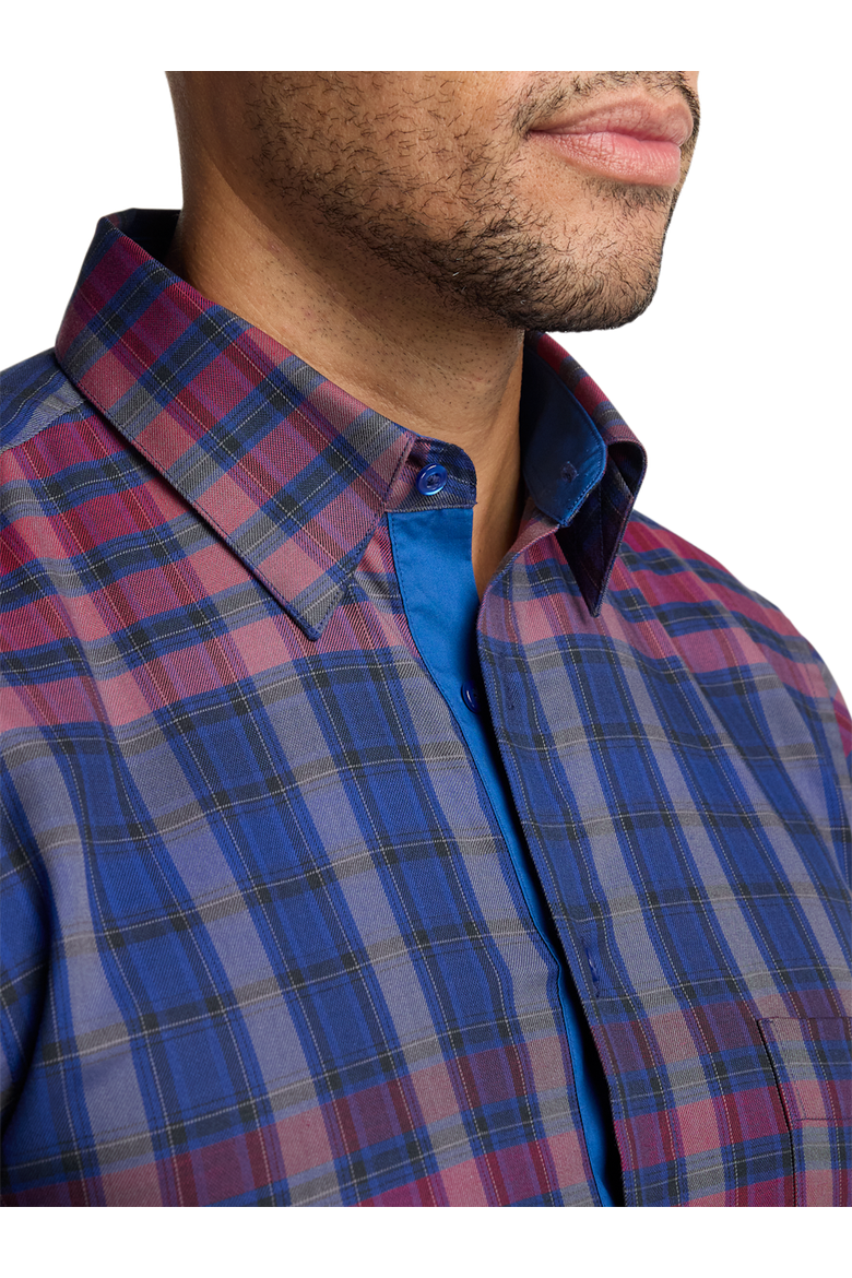 Cotton Plaid Point Collar Casual Shirt, Alternate, color, Blue/Burgundy