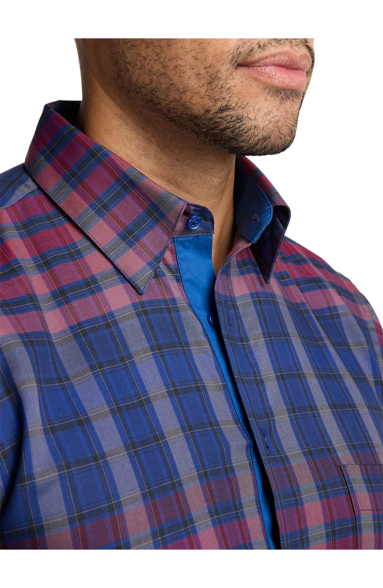 Paul Fredrick Cotton Plaid Point Collar Casual Shirt, Alternate, color, Blue/Burgundy