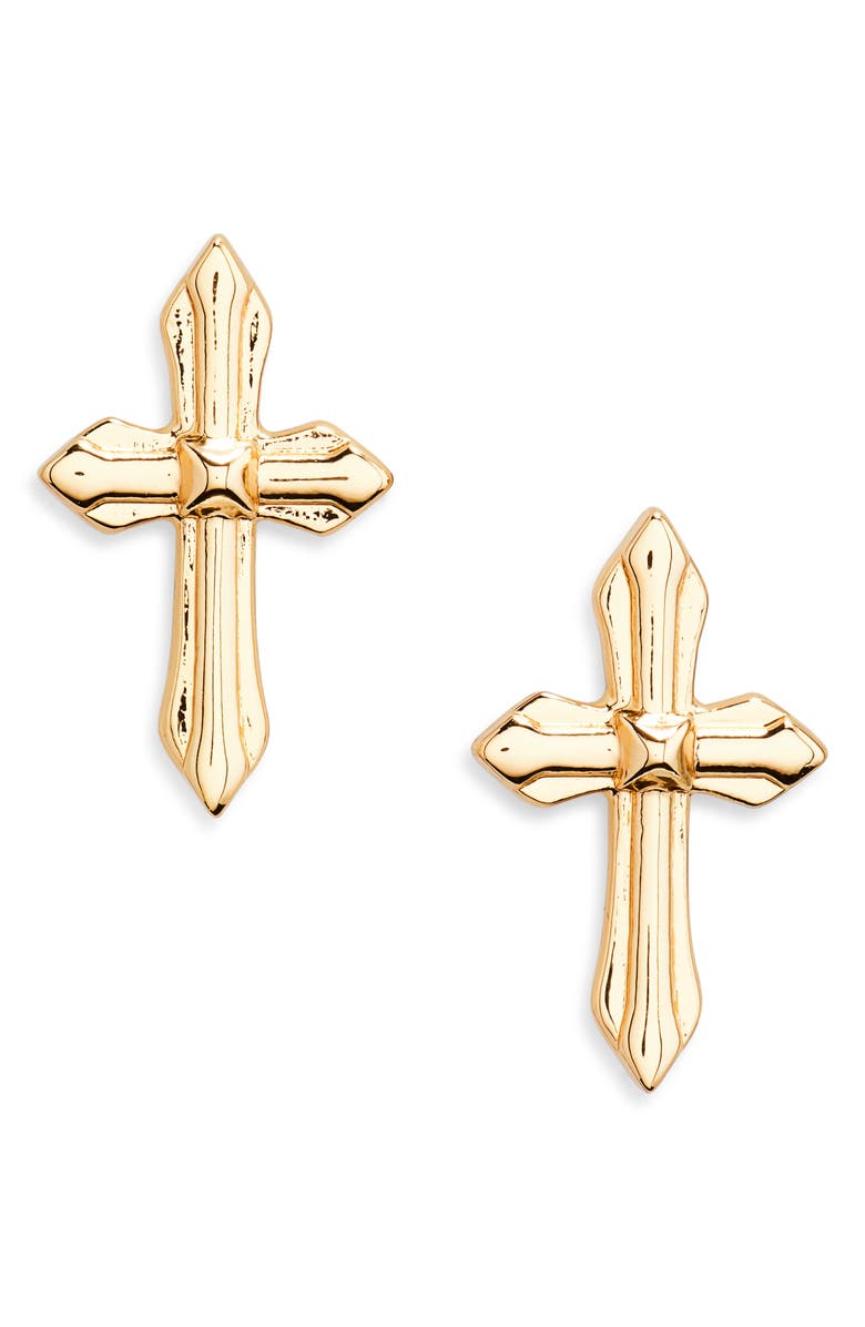 AllSaints Cross Stud Earrings, Main, color, Gold