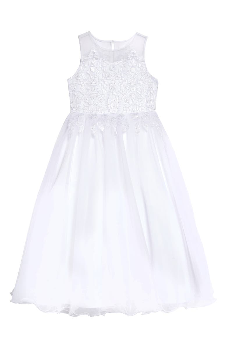Us Angels Embroidered Bodice Tulle Communion Dress, Main, color, 