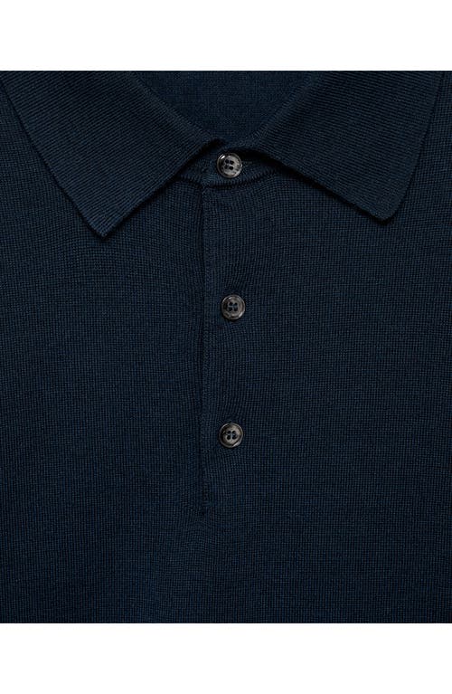 Mango Long Sleeve Wool Polo Sweater In Dark Navy
