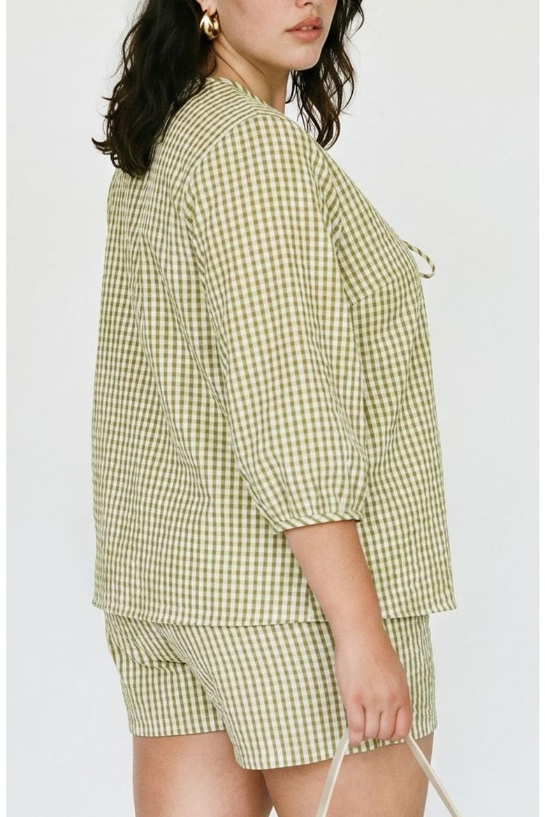 Gingham Tie Front Top, Alternate, color, FOG GREEN W/ WILLOW CHECKS