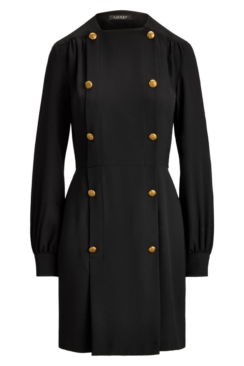 Long Sleeve Double Breasted Georgette Coat Dress, Alternate, color, BLACK