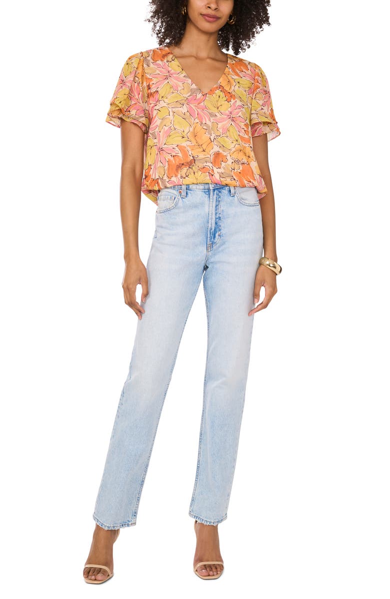 Vince Camuto Floral Ruffle Sleeve Chiffon Top, Alternate, color,
