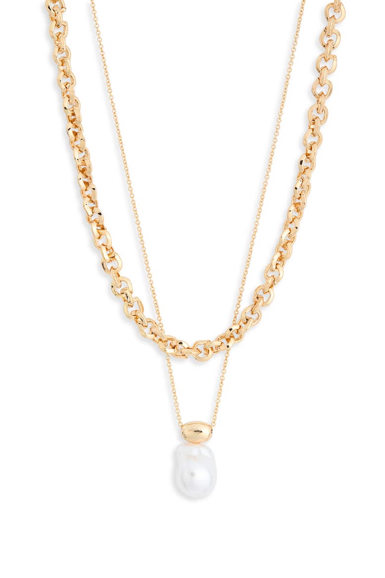 Faux Pearl Pendant Layered Necklace, Main, color, WHITE- GOLD
