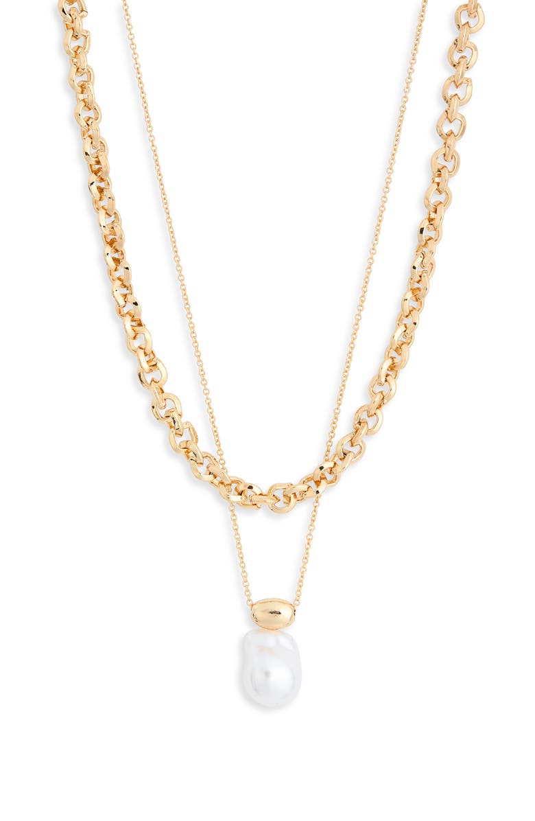 NORDSTROM RACK Faux Pearl Pendant Layered Necklace, Main, color, White- Gold