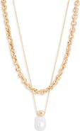 NORDSTROM RACK Faux Pearl Pendant Layered Necklace