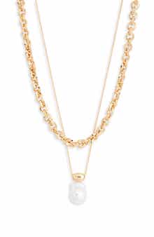 Faux Pearl Pendant Layered Necklace
