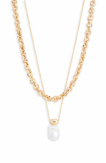 Faux Pearl Pendant Layered Necklace