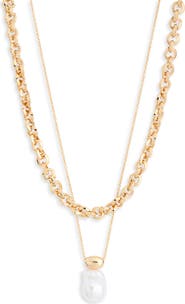 NORDSTROM RACK Faux Pearl Pendant Layered Necklace