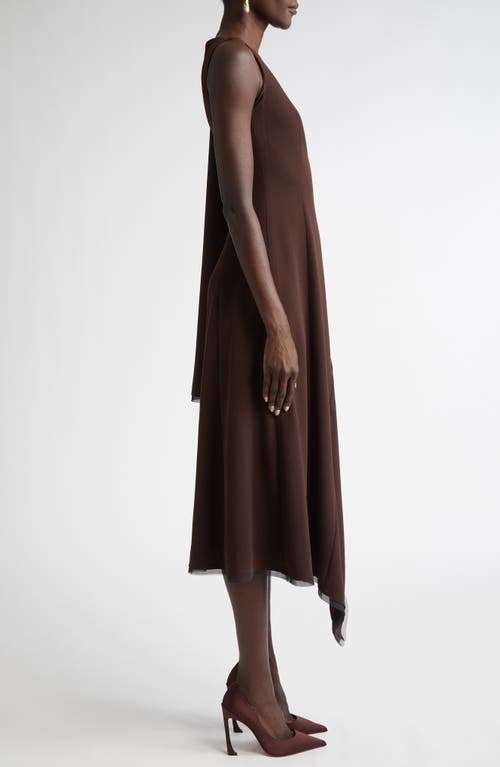 Jason Wu Collection Boatneck Fit-flare Crepe Dress With Organza Trim In Bark