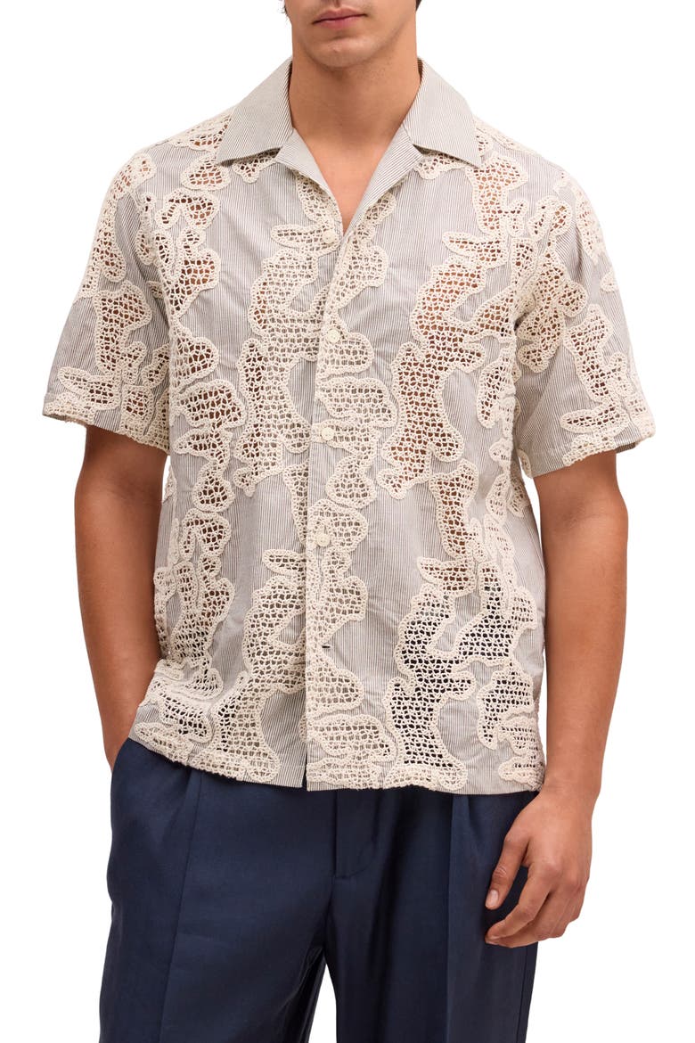 Julio Embroidered Inset Organic Cotton Button-Up Shirt, Main, color, DEEP TRUFFLE