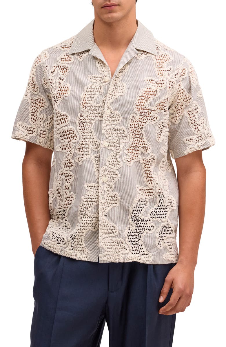 NN07 Julio Embroidered Inset Organic Cotton Button-Up Shirt, Main, color, Deep Truffle