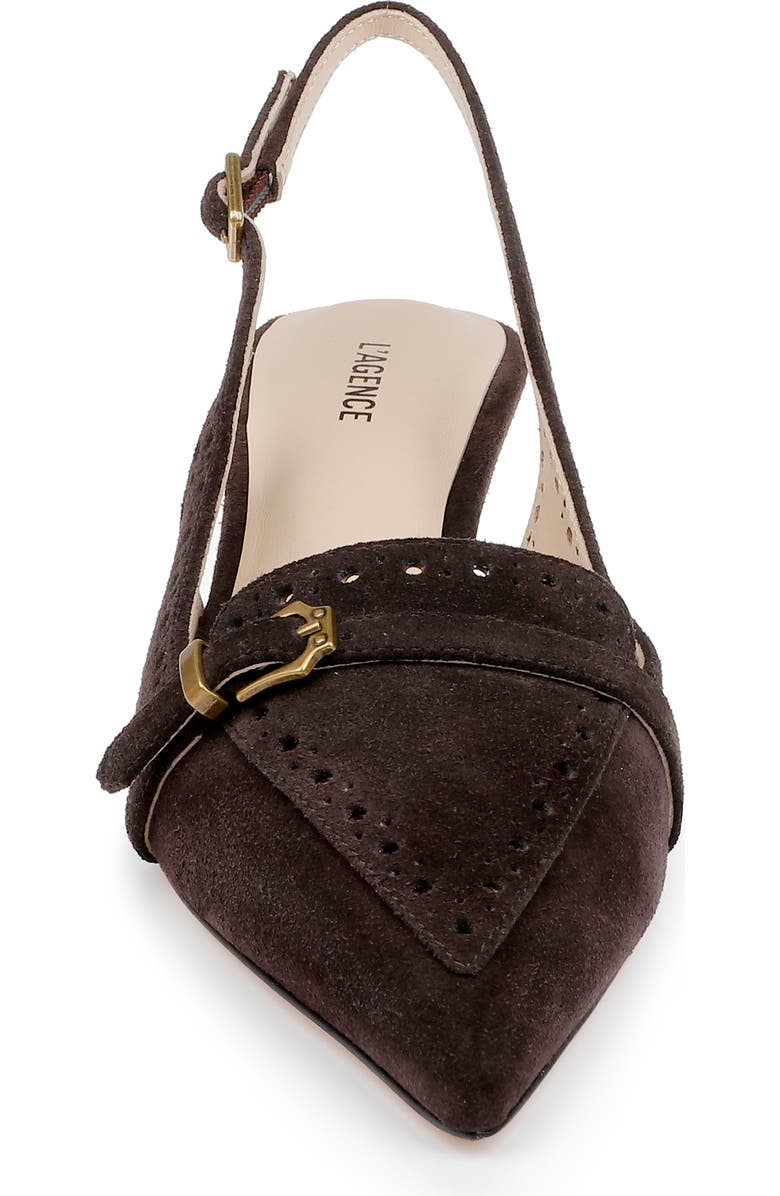 L'AGENCE Lourdes Slingback Pointed Toe Kitten Heel Pump, Alternate, color, Dark Brown Suede
