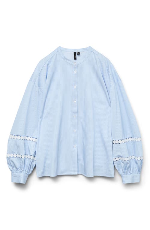 Vero Moda Janni Pinstripe Circle Lace Inset Button-up Shirt In Cashmere Blue Stripe
