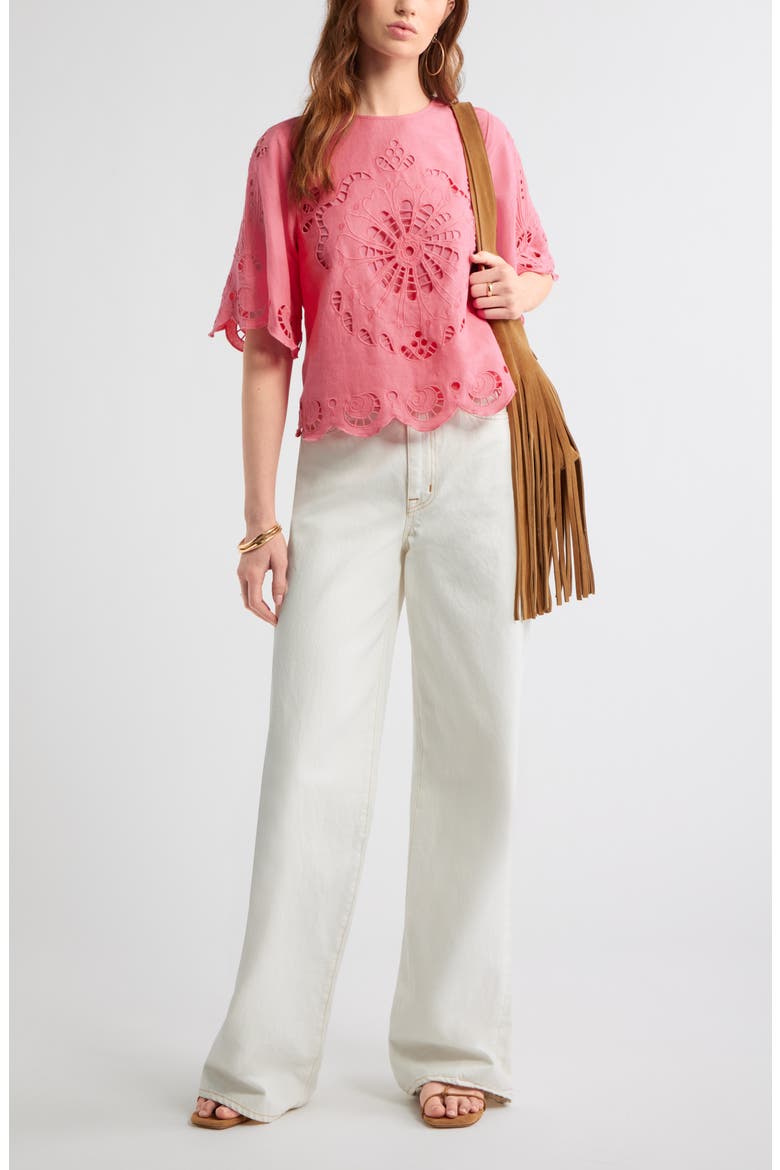 Eyelet Linen Blend Top, Alternate, color, PINK LEMONADE