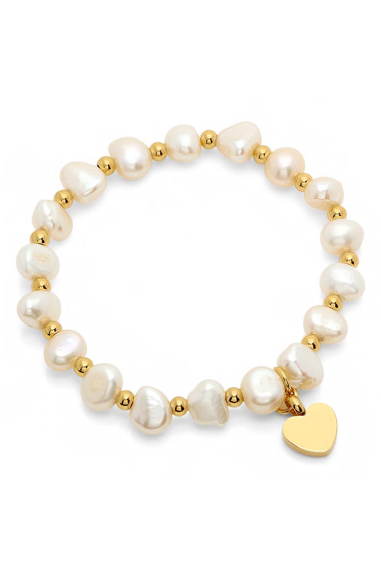 HMY JEWELRY Stretch Simulated Pearl Heart Bracelet, Main, color,