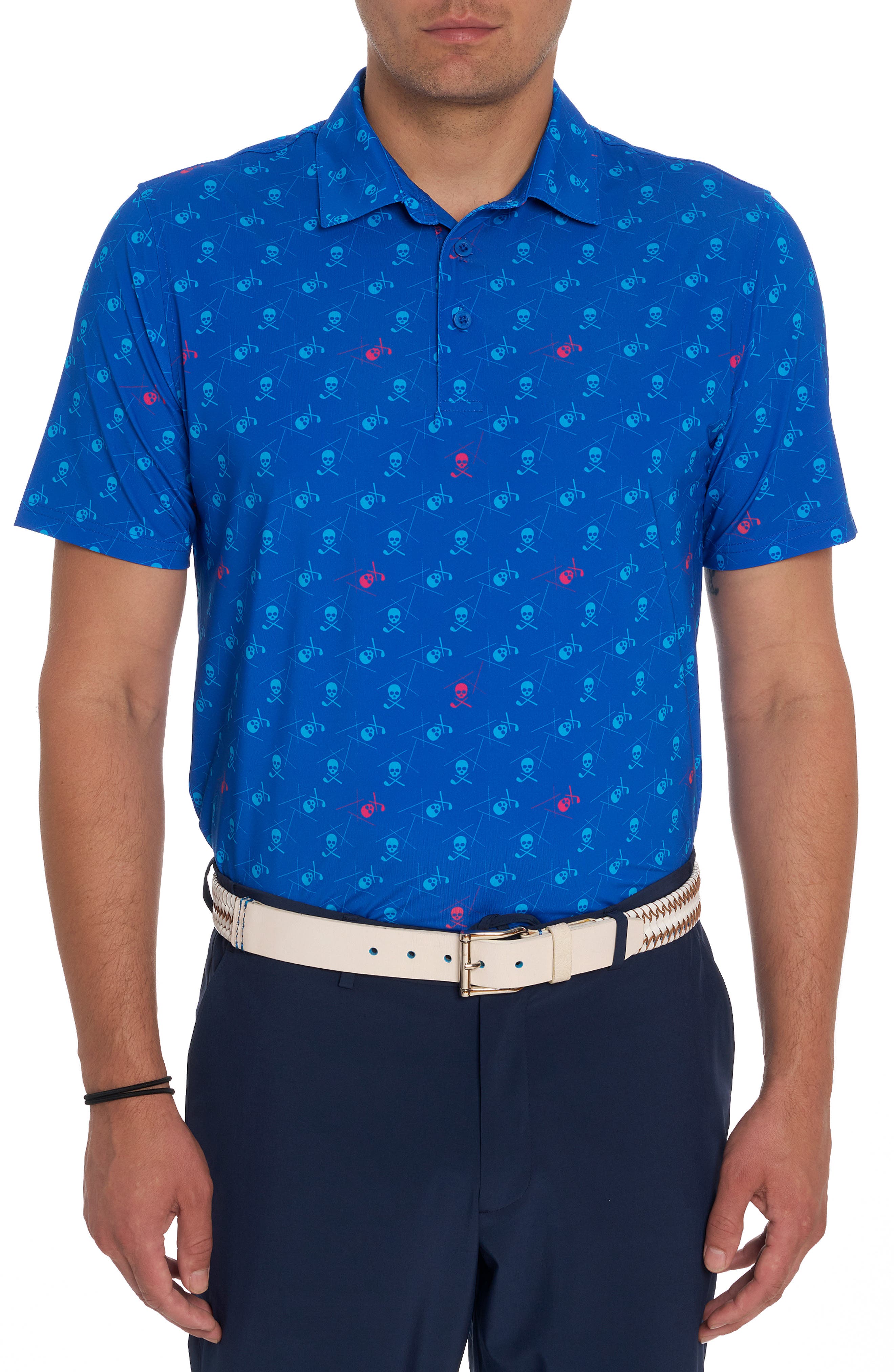Robert Graham Stinger Skull Print Short Sleeve Performance Golf Polo