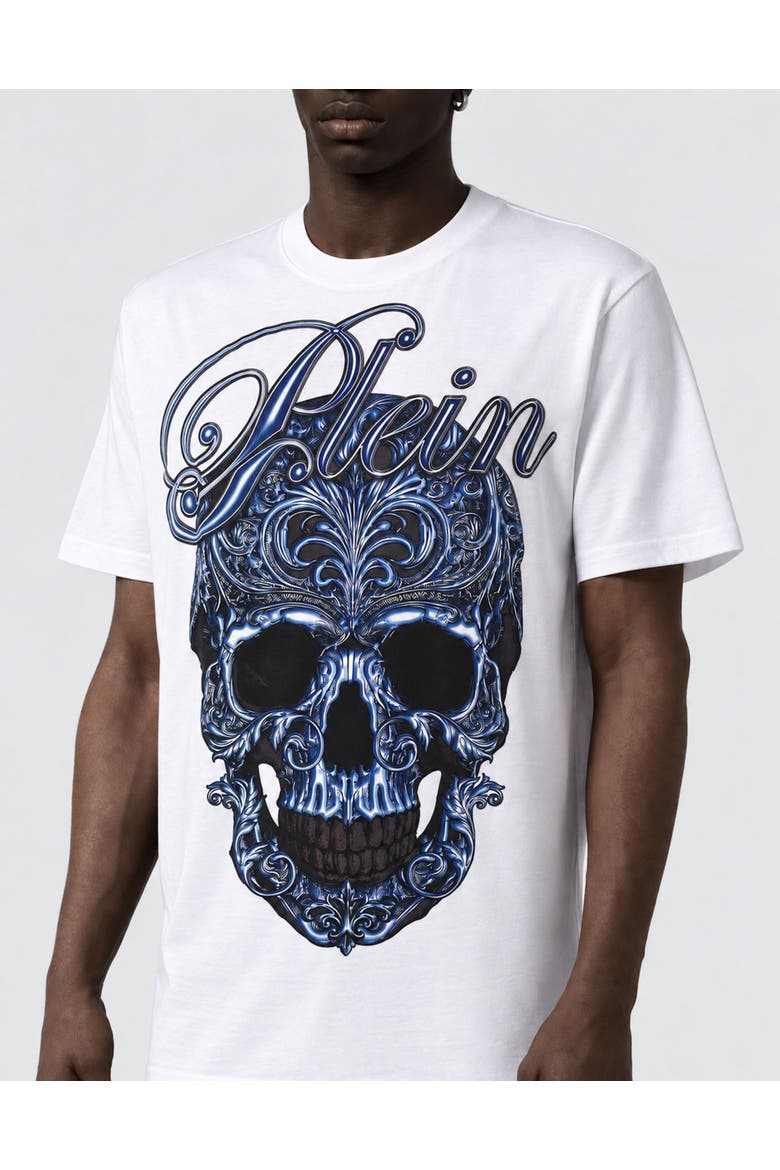 T-Shirt Round Neck Ss Skull Men, Alternate, color, white