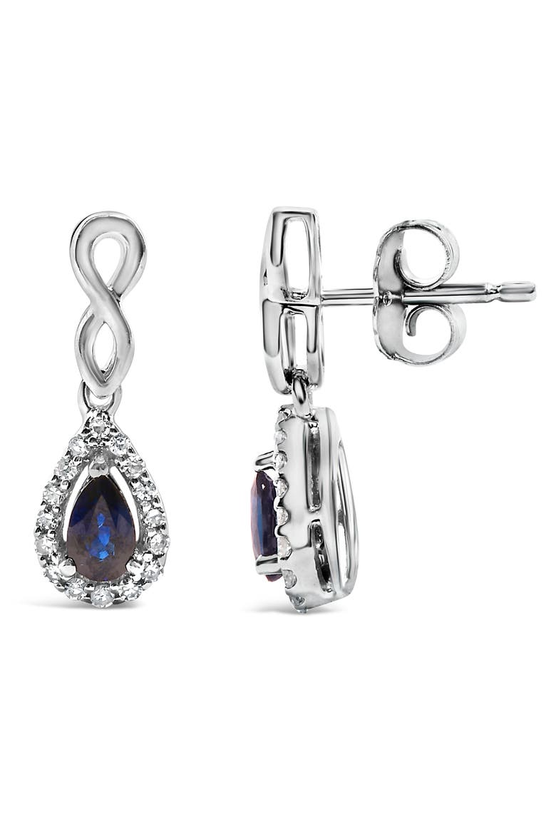 10K White Gold Pear Blue Sapphire 1/7 Ct Diamond Infinity Drop and Dangle Earrings, Alternate, color, White