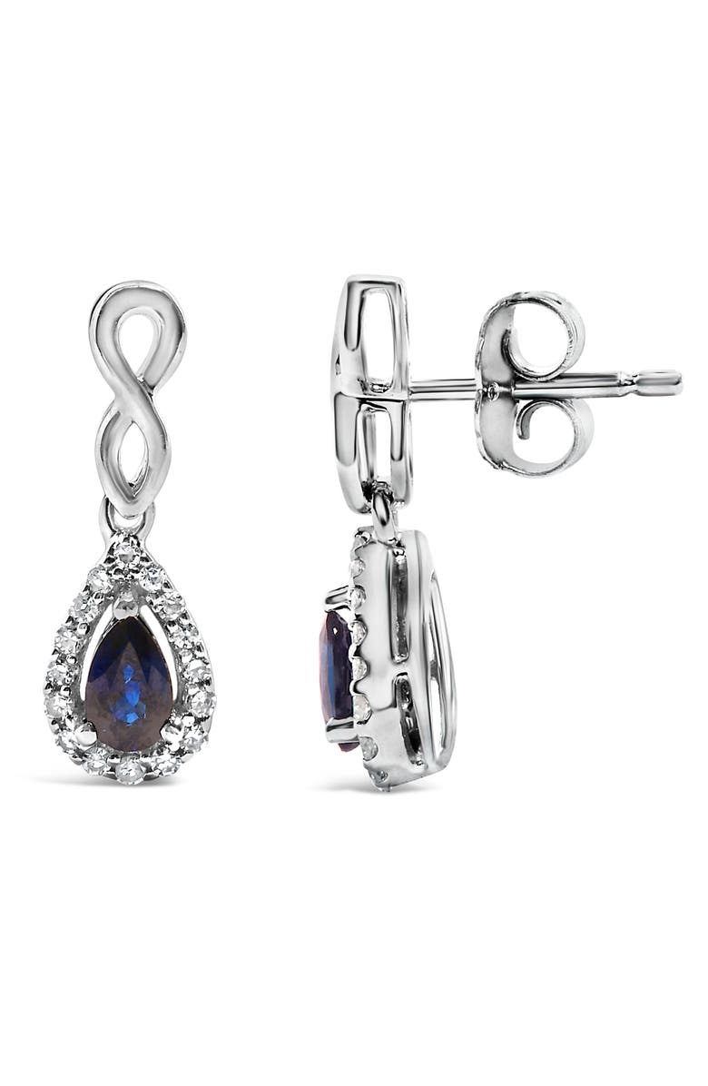 Haus of Brilliance 10K White Gold Pear Blue Sapphire 1/7 Ct Diamond Infinity Drop and Dangle Earrings, Alternate, color, White