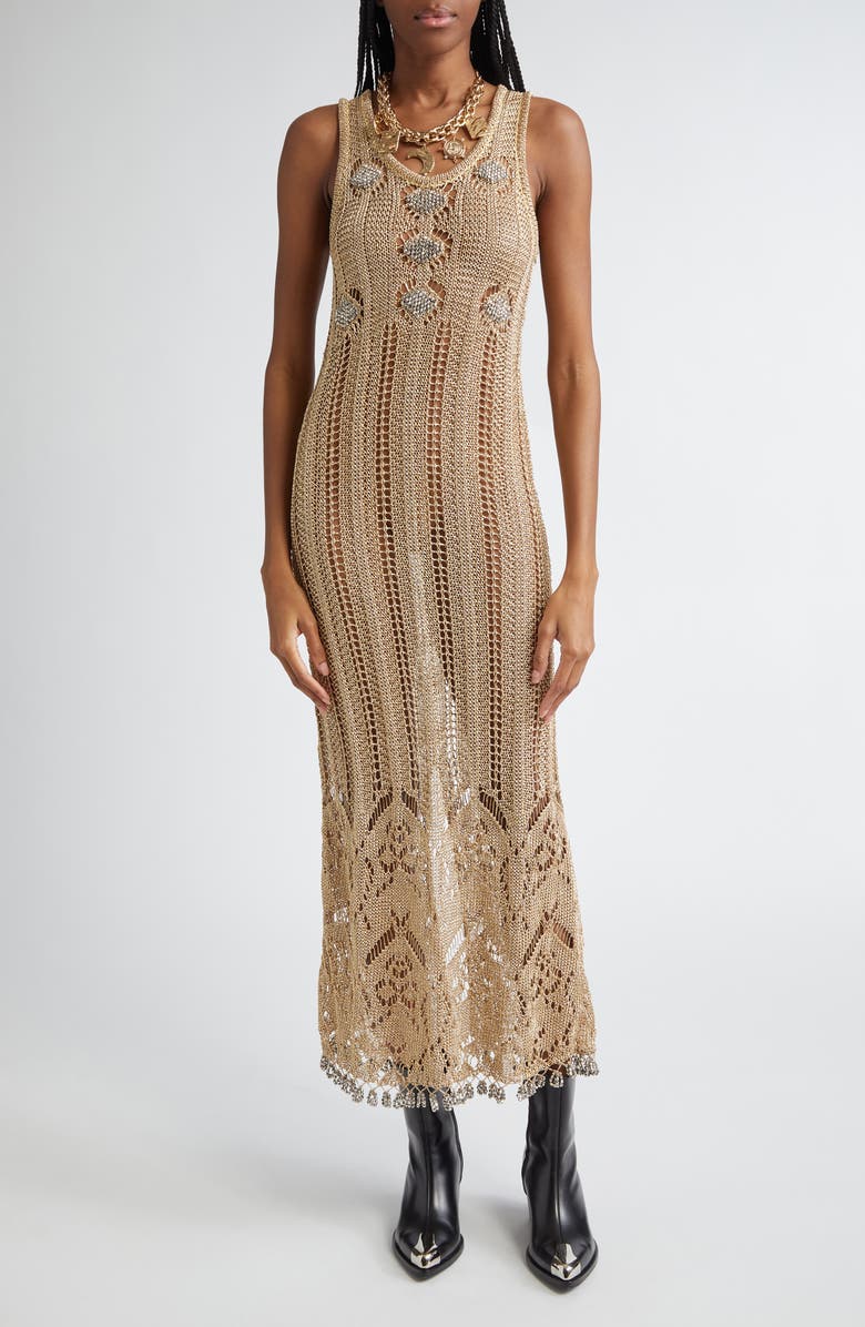 Rabanne Openwork Tank Sweater Dress, Main, color, Light Gold