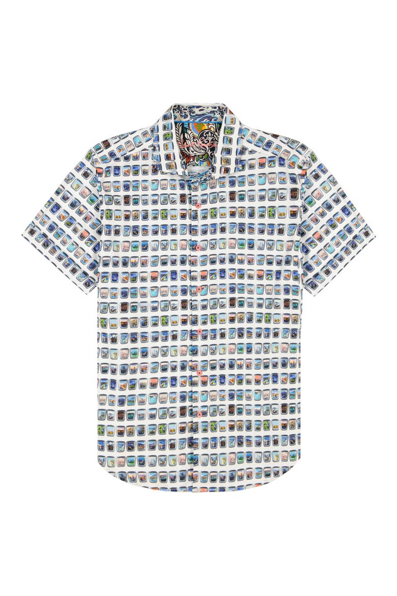 Paradis Portal Short Sleeve Stretch Cotton Button-Up Shirt, Alternate, color, WHITE MULTI