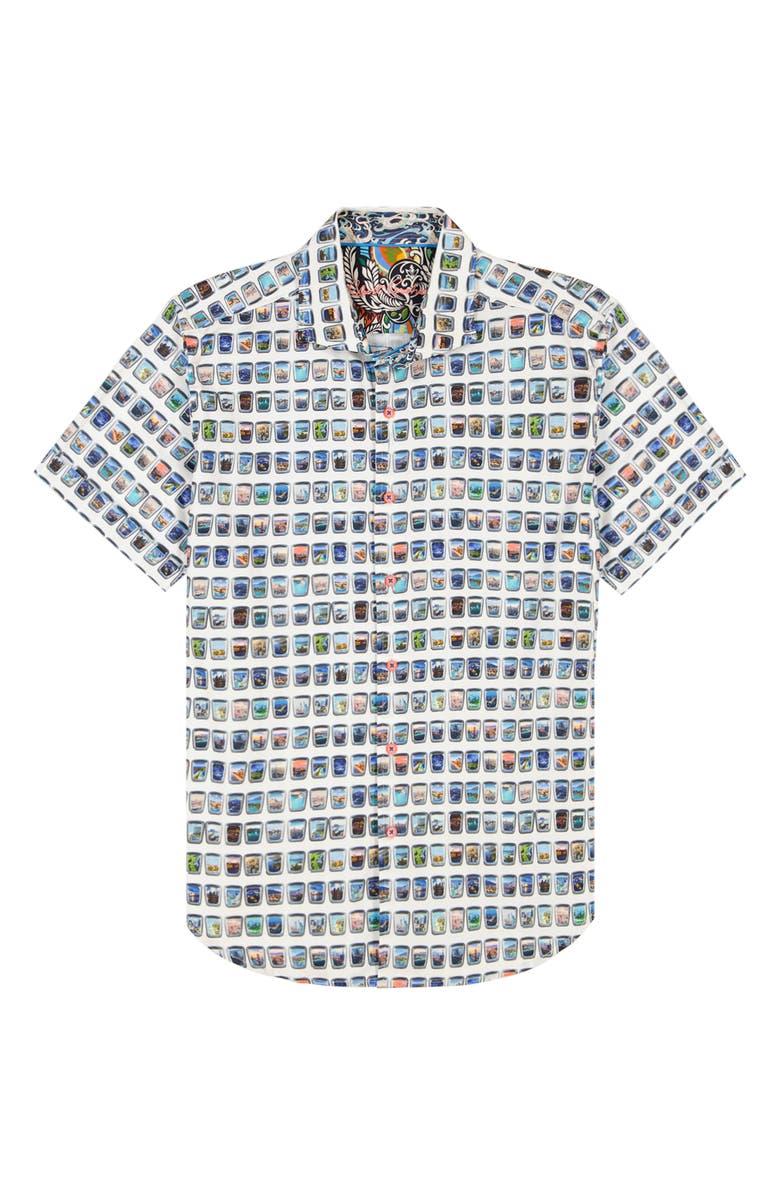 Robert Graham Paradis Portal Short Sleeve Stretch Cotton Button-Up Shirt, Alternate, color, White Multi